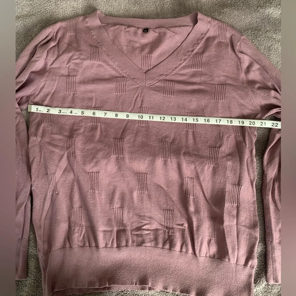 💜Arach & Cloz Sweater V Neck Casual Pullover Cozy Gray Purple - Size XL - Picture 7 of 10